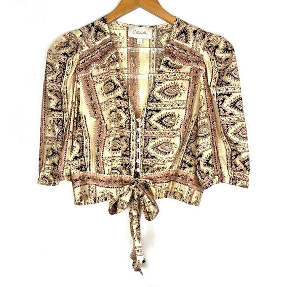 Anthropologie Cleobella Brigada Puff Sleeve Cream Pink Crop Blouse size medium - Picture 3 of 6